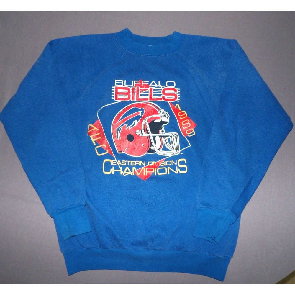Buffalo Bills Vintage TRENCH 1989 AFC Champs Blue Faded Sweatshirt Men's Large